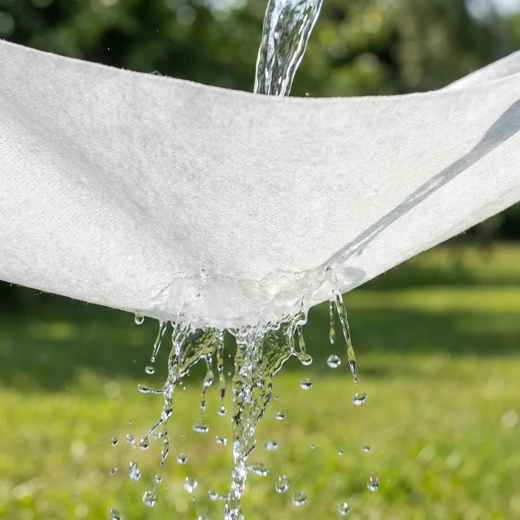L’eau traverse un géotextile non tissé qui retient les particules