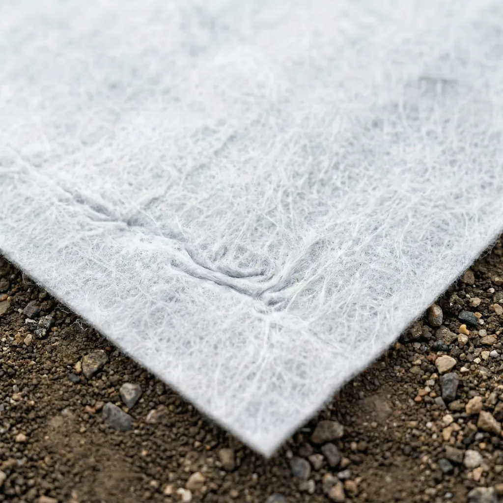 Gros plan sur les fibres d’un géotextile non tissé