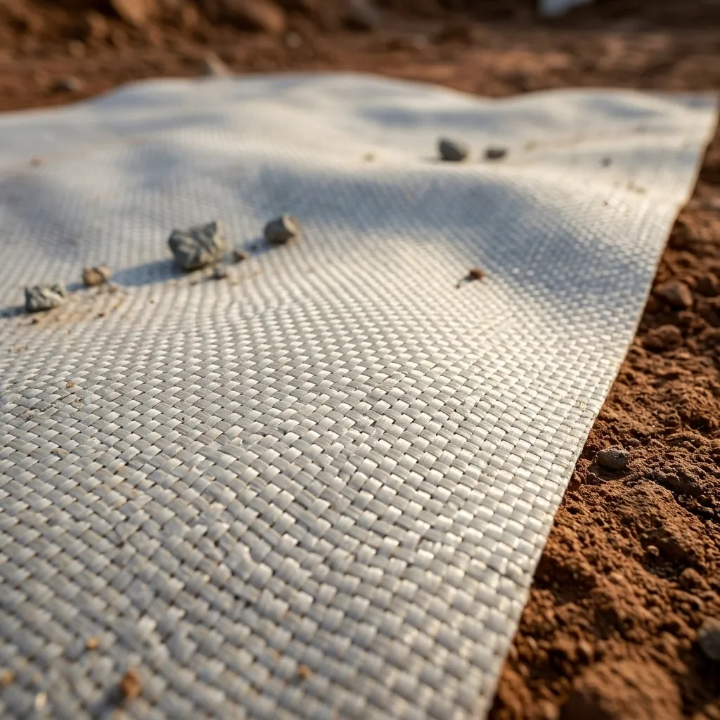 Géotextile tissé déroulé sur un sol argileux